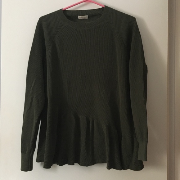DRIES VAN NOTEN Olive Green Ribbed Cotton Peplum Hem Sweater M - Picture 1 of 8